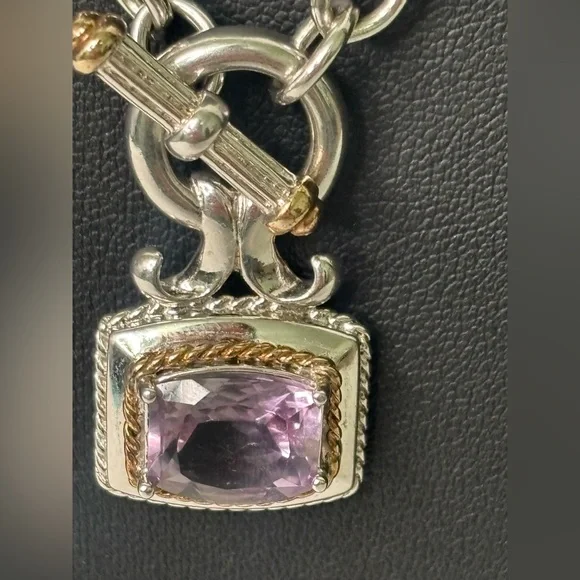 Chunky Amethyst Silver Necklace | Sterling Silver & Gold-Filled Accents - Picture 7 of 8